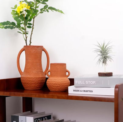 Decoración de jarrón de flores de cerámica de boca ancha Casa rústica