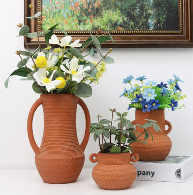 Decoración de jarrón de flores de cerámica de boca ancha Casa rústica