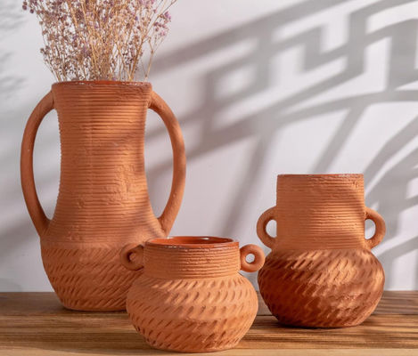 Decoración de jarrón de flores de cerámica de boca ancha Casa rústica