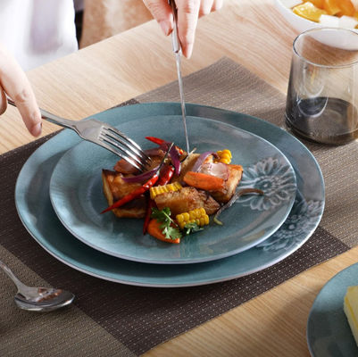 Set de cena de melamina de campamento azul verde para interiores y exteriores