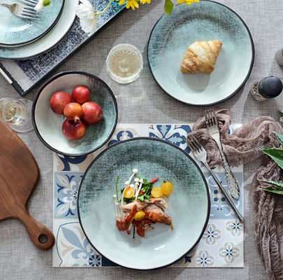 Set de vajilla verde de melamina de 12 piezas para uso exterior en interiores