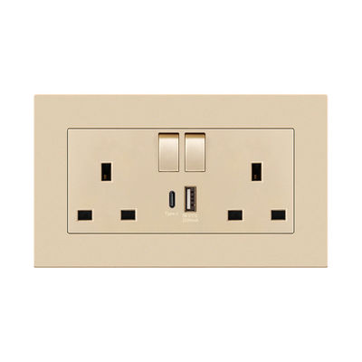 Panel de interruptor de luz de carga de melamina 13A 16A USB tipo C enchufe de agujeros múltiples